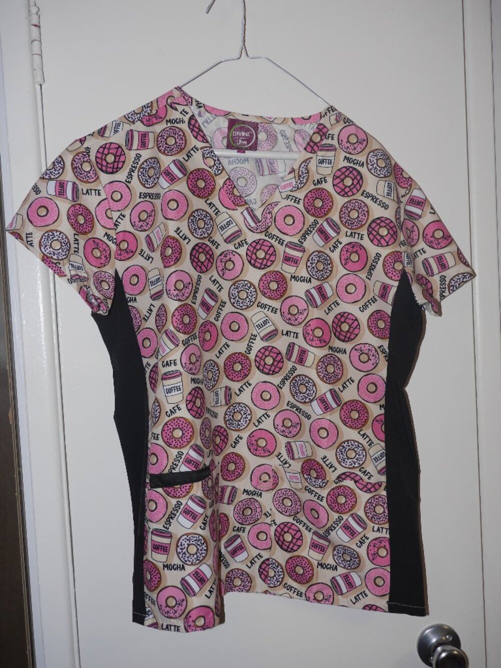pink coffee with donuts theme scrubs